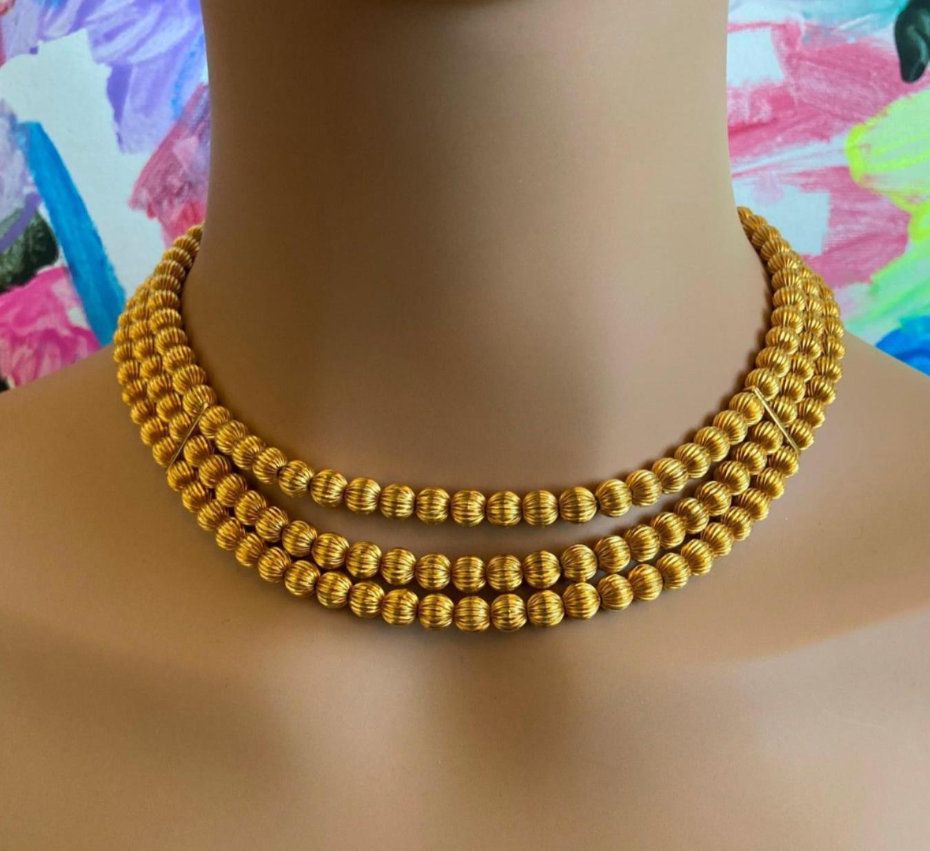 Vintage Ilias Lalaounis 18k Yellow Gold Carved Bead Ball Necklace - Elegant Estate Jewelry for Women, Perfect for Weddings, Parties & Special Occasions
