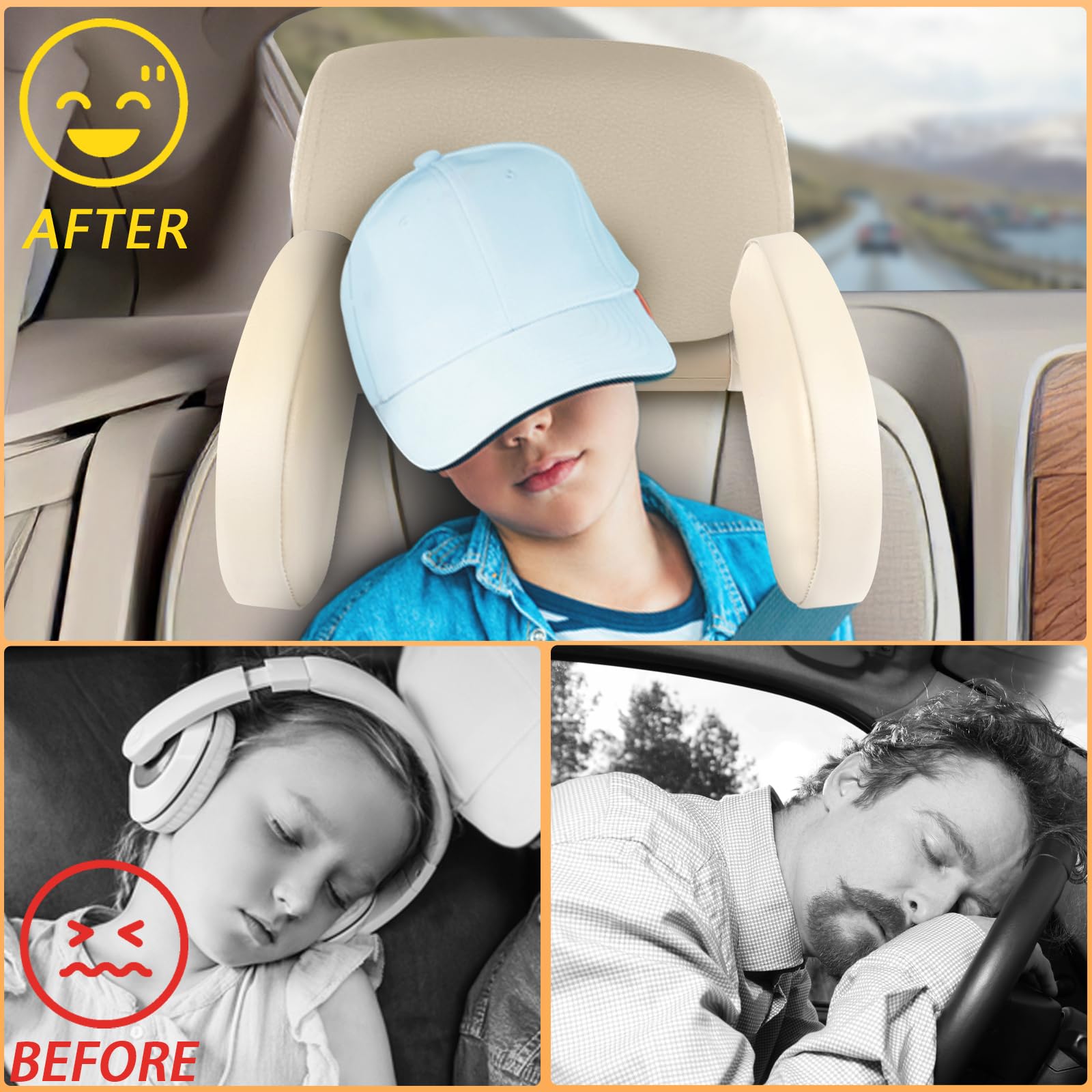 Ergonomic U-Shape Car Neck Pillow for Travel - Comfortable Headrest Support for Kids & Seniors - Perfect for Road Trips, Long Drives & Airplane Sleep