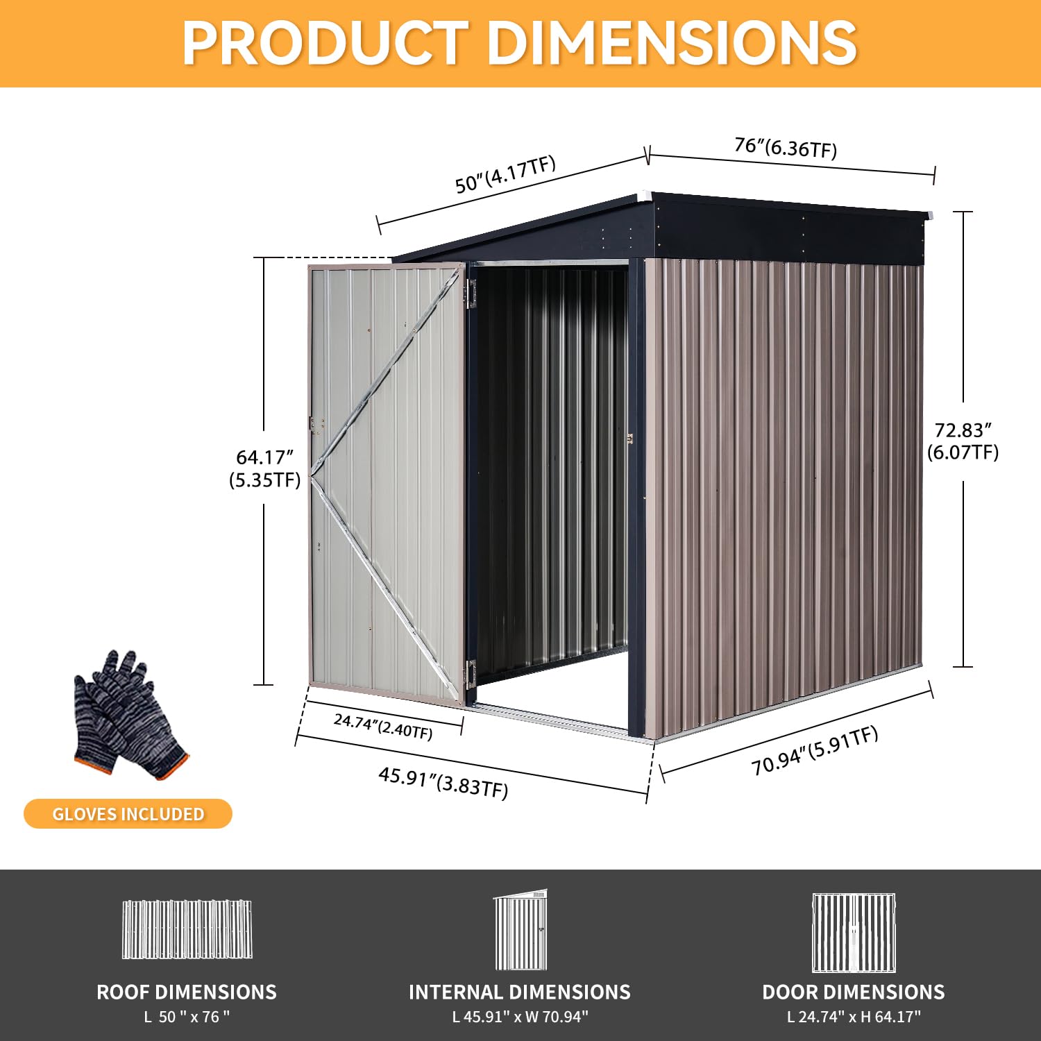Aoxun 6x4 Metal Storage Shed for Patio, Garden & Lawn - Brown