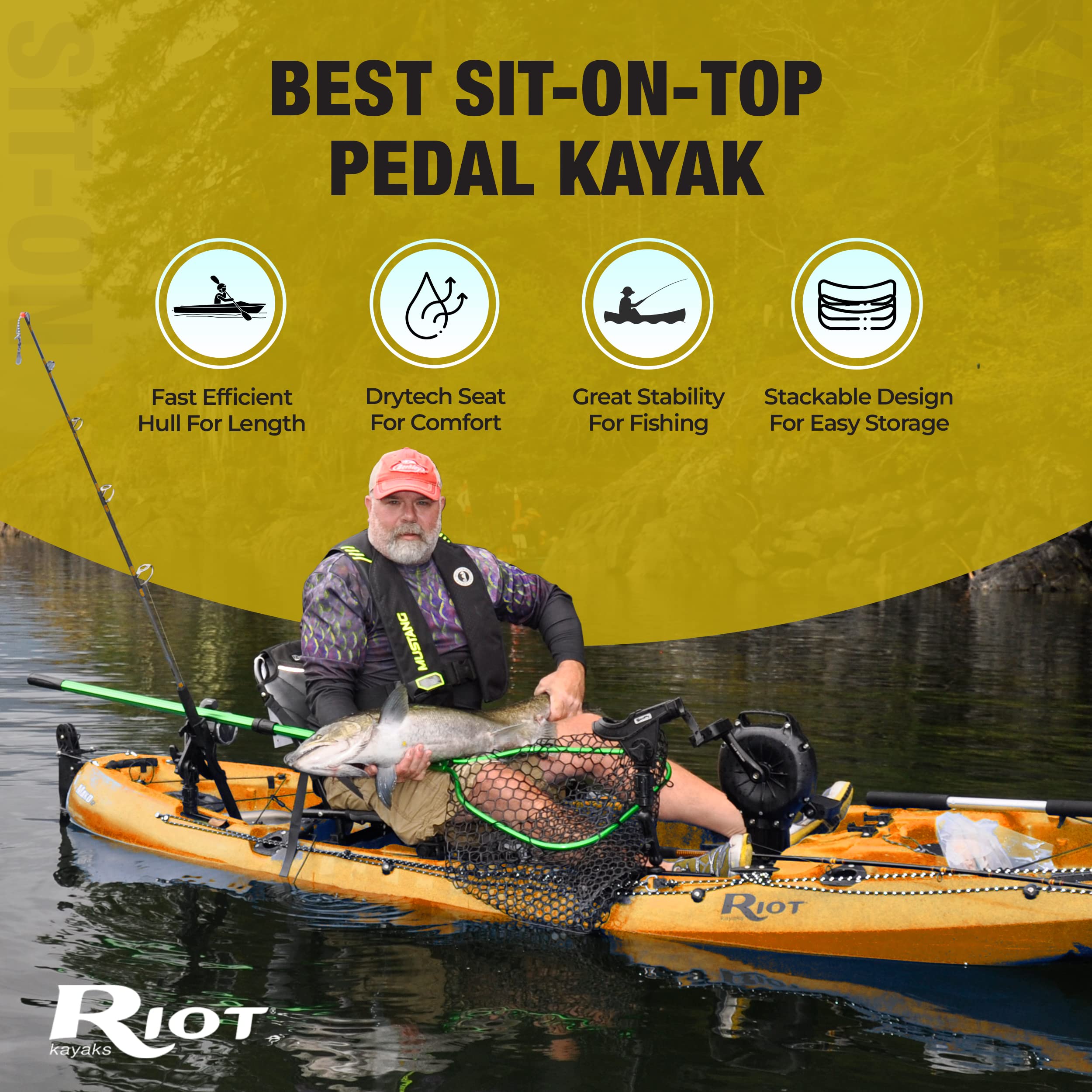 **Mako 12 Pedal Drive Fishing Kayak – Lightweight & Comfortable Kayak with Adjustable Seat, 4 Rod Holders, Large Storage, Impulse Drive Pedal System & Advanced Rudder Control – Perfect for Lakes, Rivers & Coastal Fishing**