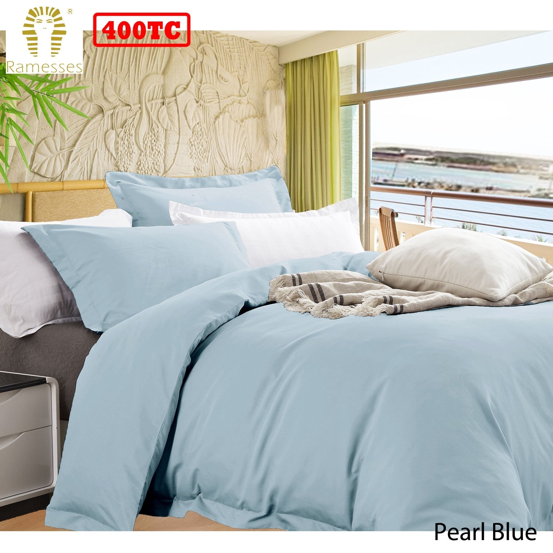 Premium Bamboo Cotton Quilt Cover Set - Queen Size, Pearl Blue Color - Soft & Breathable Bedding for All Seasons - Perfect for Master Bedroom, Guest Room & Vacation Homes