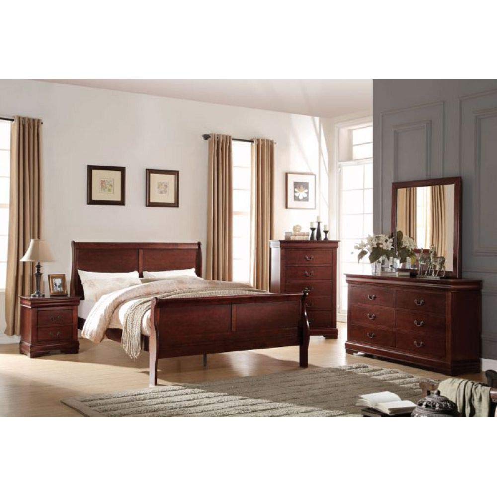 Harper&Bright Designs Solid Wood Twin Bed Frame with Headboard & Footboard - Easy Assembly Sleigh Platform Bed for Twin Mattress, No Box Spring Needed, Cherry Finish - Perfect for Kids Rooms, Guest Bedrooms & Small Spaces