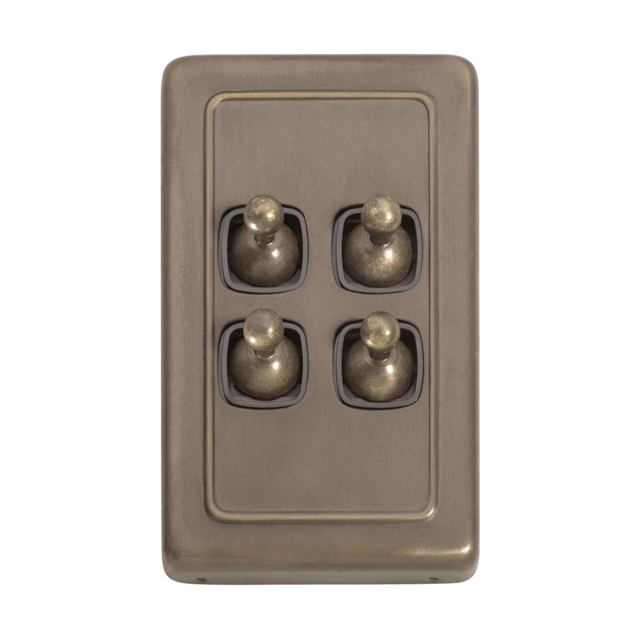 4 Gang Toggle Switch Plate Cover - Flat Design, Antique Brass Finish, 115mm x 72mm (HxW) - Perfect for Home Renovation, Office Upgrade, and Commercial Spaces