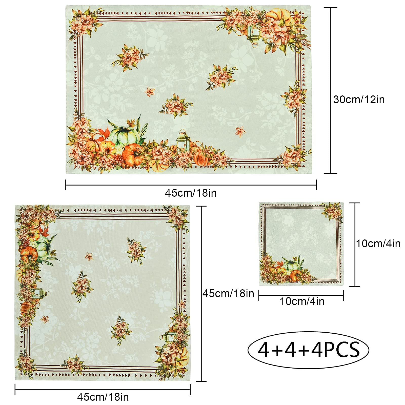 ASPMIZ 12-Piece Thanksgiving Placemat Set - Waterproof Floral Table Mats with Napkins & Coasters, Non-Slip Dining Table Decor for Fall & Autumn (12x18 Inch) - Perfect for Thanksgiving Dinner, Holiday Gatherings & Seasonal Home Decor