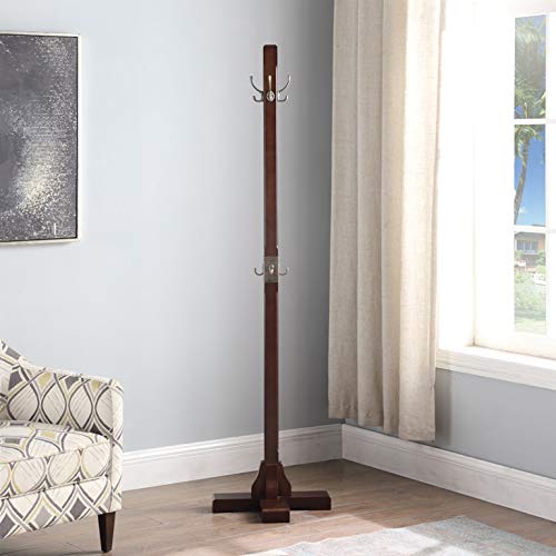 Proman Products Windsor Freestanding Wooden Coat Rack Stand with 12 Hanger Hooks - Walnut Finish for Clothes, Hats, Purses & Bags - Perfect for Entryway, Bedroom, Living Room, Office & Mudroom Organization