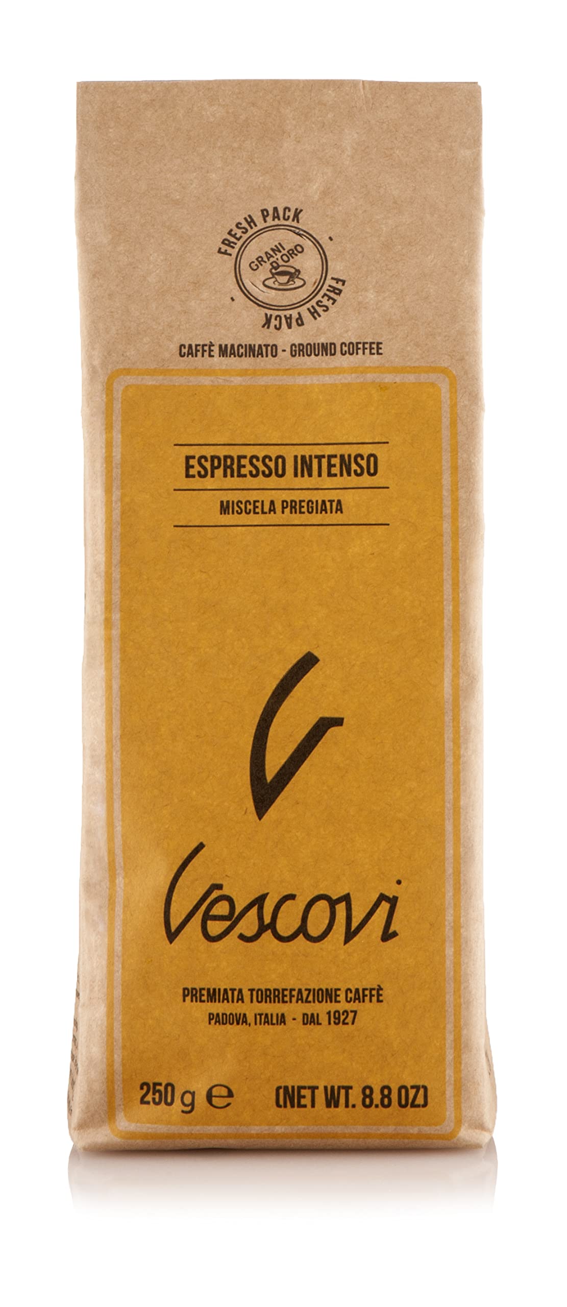 V Vescovi Espresso Intenso - Premium Italian Ground Coffee, Medium Roast for Moka & Espresso Machines | 16 Bags | Rich Aroma for Home Brewing & Cafes