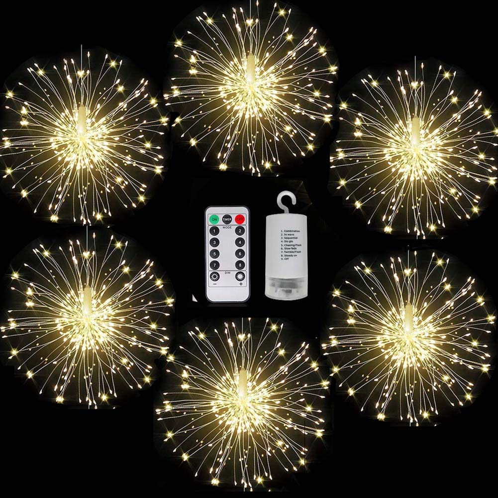 FOOING 6 Pack LED Copper Wire String Lights with Remote - 8 Modes Battery Operated Fairy Lights for Wedding, Party, Patio & Home Decor (Warm White) | Indoor & Outdoor Decorative Hanging Lights for Christmas, Garden, Bedroom