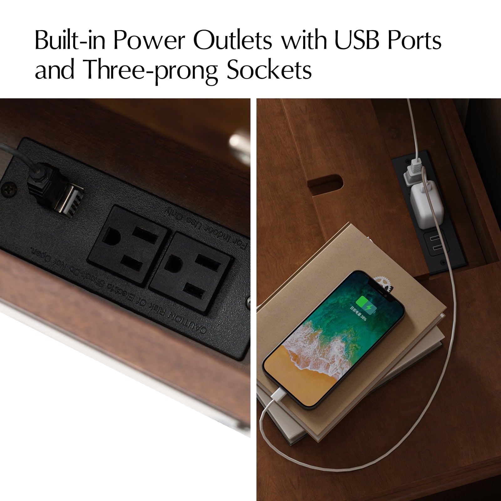 3-Drawer Nightstand with Built-In USB Outlets & Power Strip - Modern Bedside Table for Charging Devices - Perfect for Bedrooms, Guest Rooms & Small Spaces