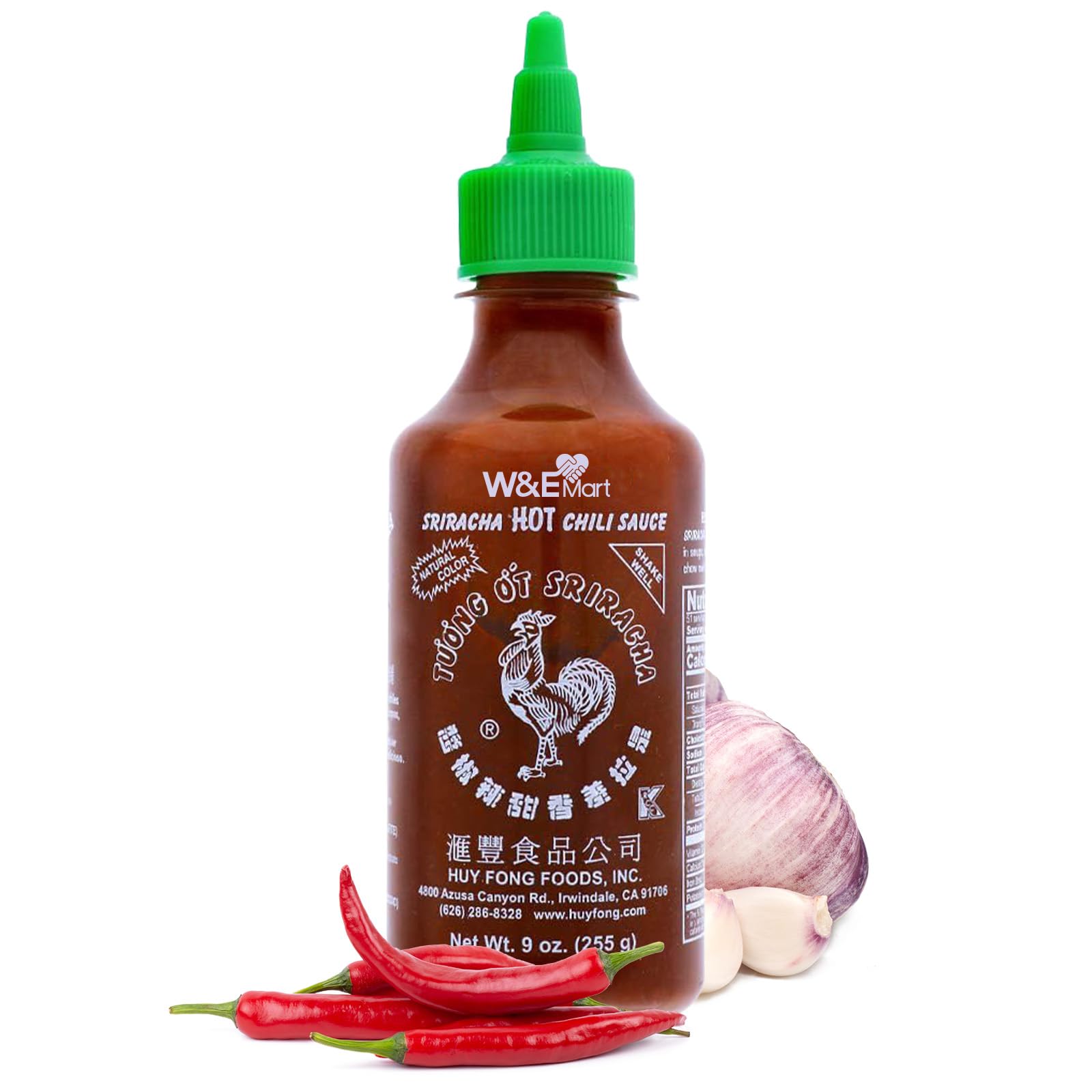 Huy Fong Sriracha Hot Chili Sauce - 9 oz (255g) Bottle | Spicy Chili Garlic Sauce for Cooking, Dipping & Asian Cuisine | Perfect for Pho, Ramen, Stir Fry & More