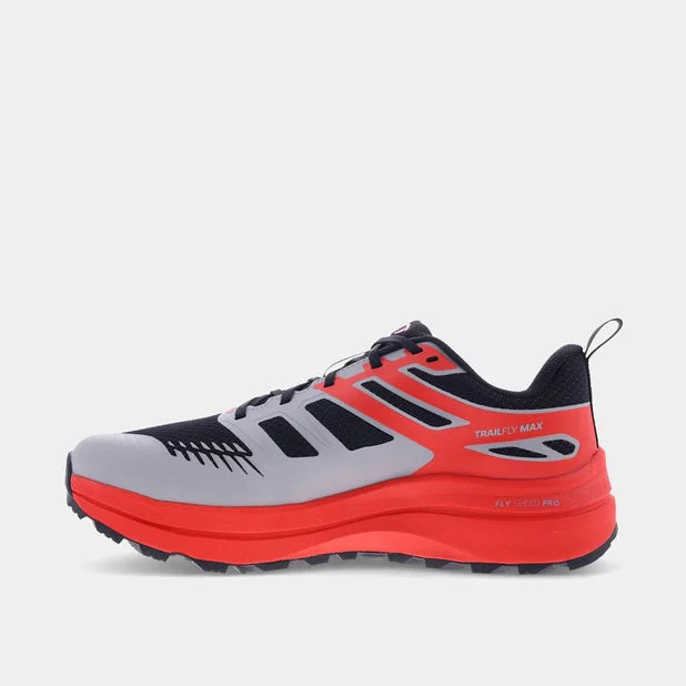 INOV8 Men's TrailFly Max Wide Trail Running Shoes - Black/Light Grey/Red - Durable & Comfortable for Hiking, Trail Running & Outdoor Adventures