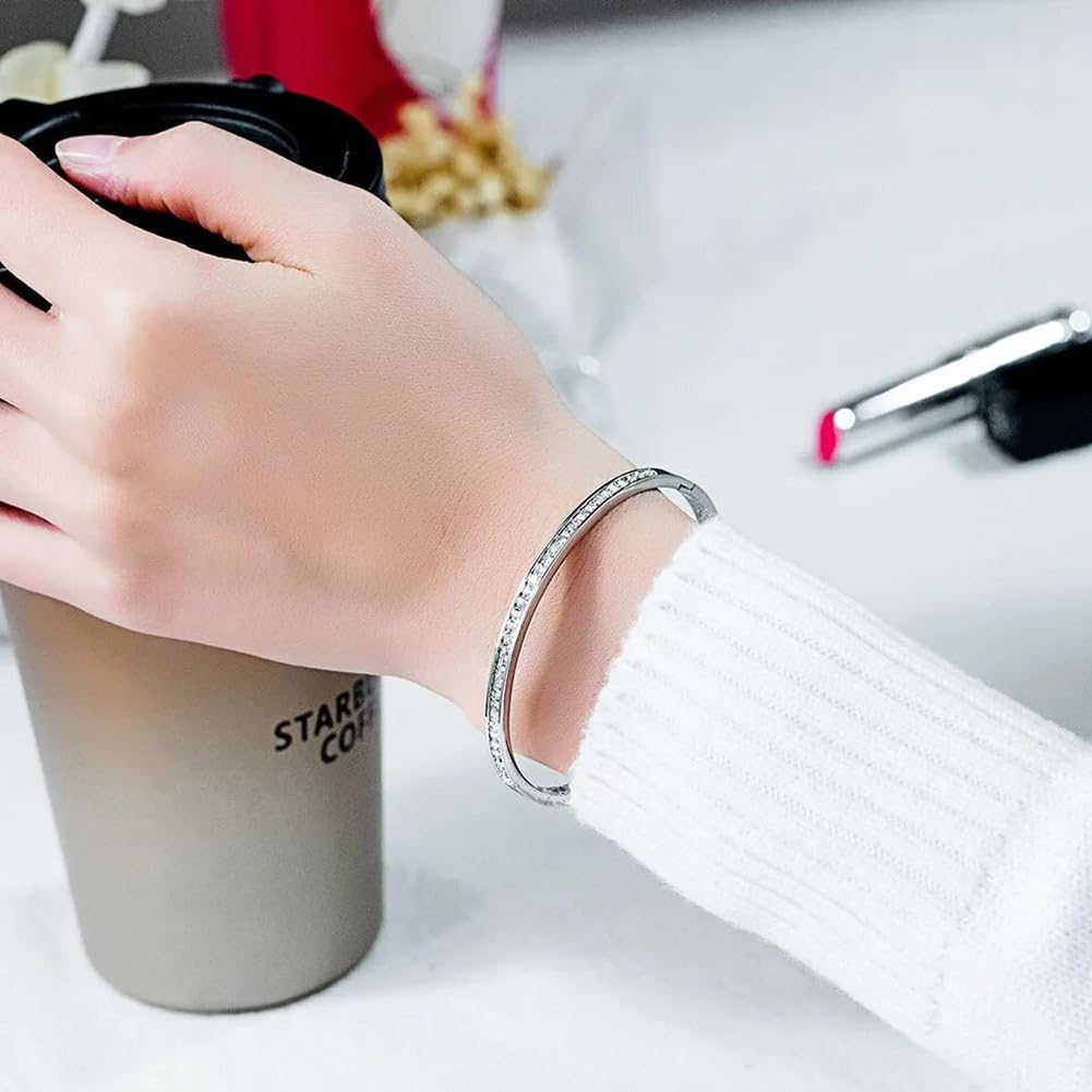 Shining Diva Fashion Anti-Tarnish Jewelry | 18K Gold Plated Stainless Steel Openable Crystal Bracelet | Stylish Cuff Bangle for Women | Perfect Gift for Girlfriend, Wife, Mother, Sister | Ideal for Date Nights, Anniversaries & Special Occasions