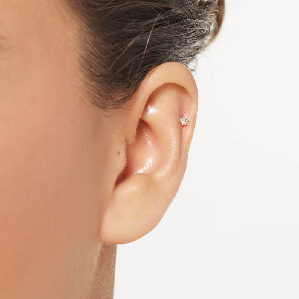 10k Gold Diamond Helix Single Stud Earring - Dainty Cartilage Piercing Jewelry for Women, Perfect for Everyday Wear & Special Occasions