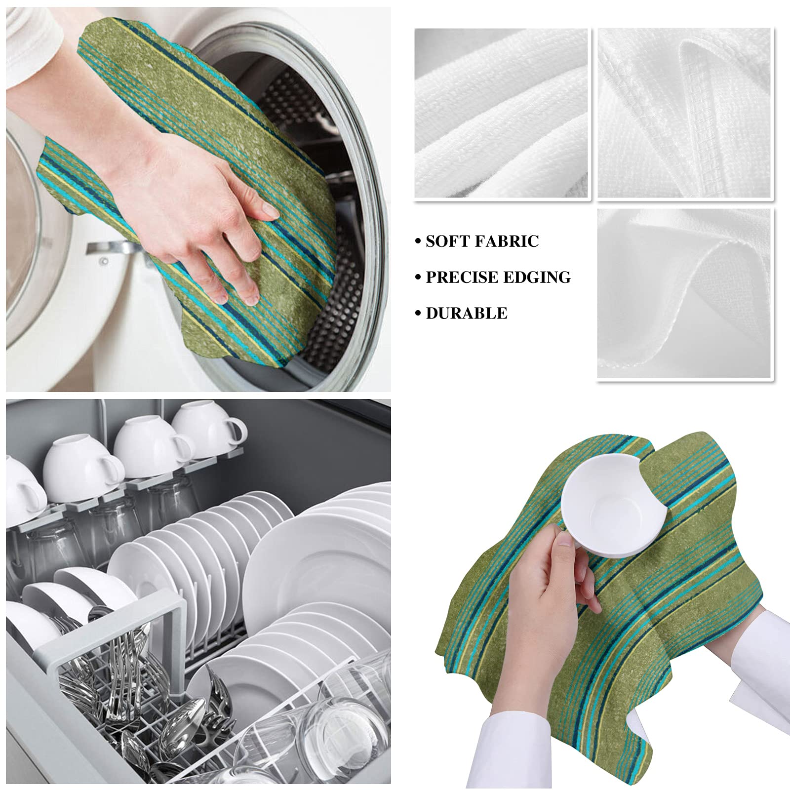 Premium Watercolor Stripe Kitchen Dish Towels Set of 2 - Ultra Soft & Absorbent Microfiber Hand Towels for Kitchen & Bathroom (18x28 Inches) - Perfect for Drying Dishes, Wiping Countertops & Everyday Cleaning Tasks