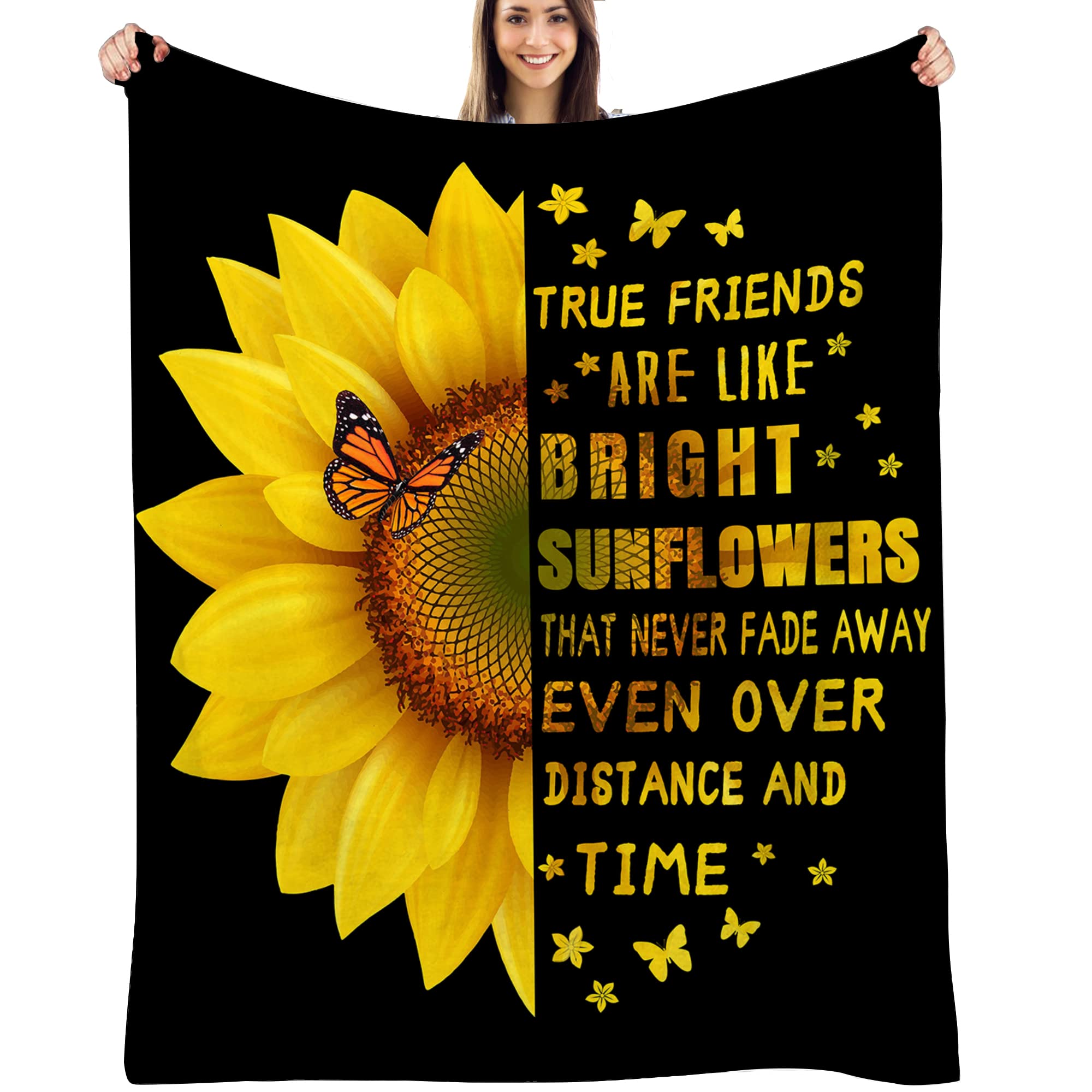 Best Friendship Gifts for Women - Sunflower Butterfly Yellow Blanket (50