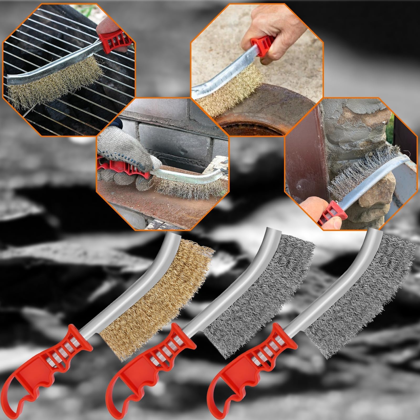 SWTYExt 7-Piece Wire Brush Set - Stainless Steel & Brass Nylon Brushes for Cleaning, Welding Slag, Rust Removal & Woodworking (3 Large + 4 Small Brushes) - Perfect for DIY Projects, Automotive Repair & Metal Surface Preparation