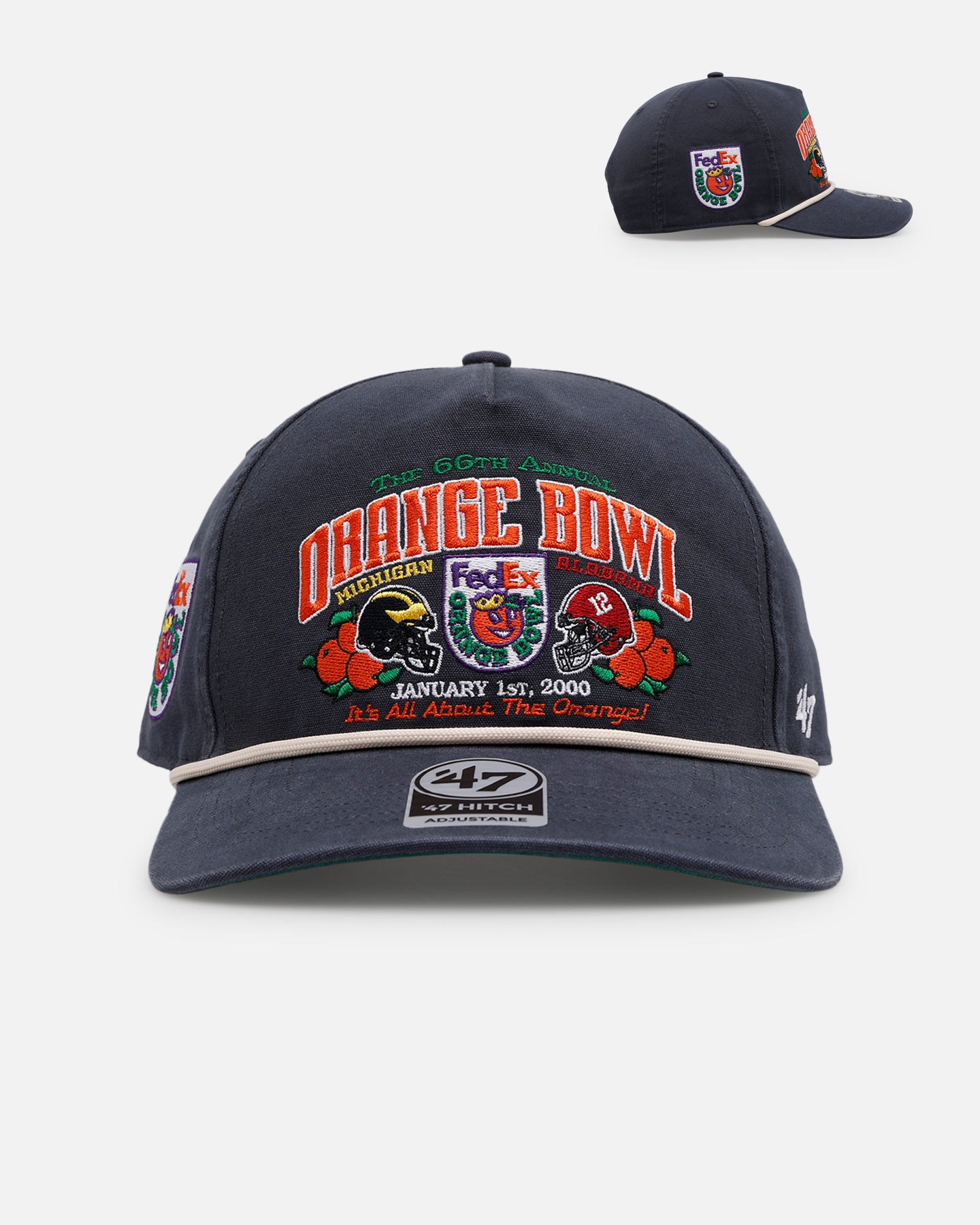 47 Brand Michigan Wolverines vs Alabama Crimson Tide 'Vintage Bowl Game 2.0' Snapback Hat - 2000 Orange Bowl Commemorative Navy Blue Baseball Cap for College Football Fans and Sports Collectors - Perfect for Game Day, Tailgating, and Vintage Sports Memorabilia Display