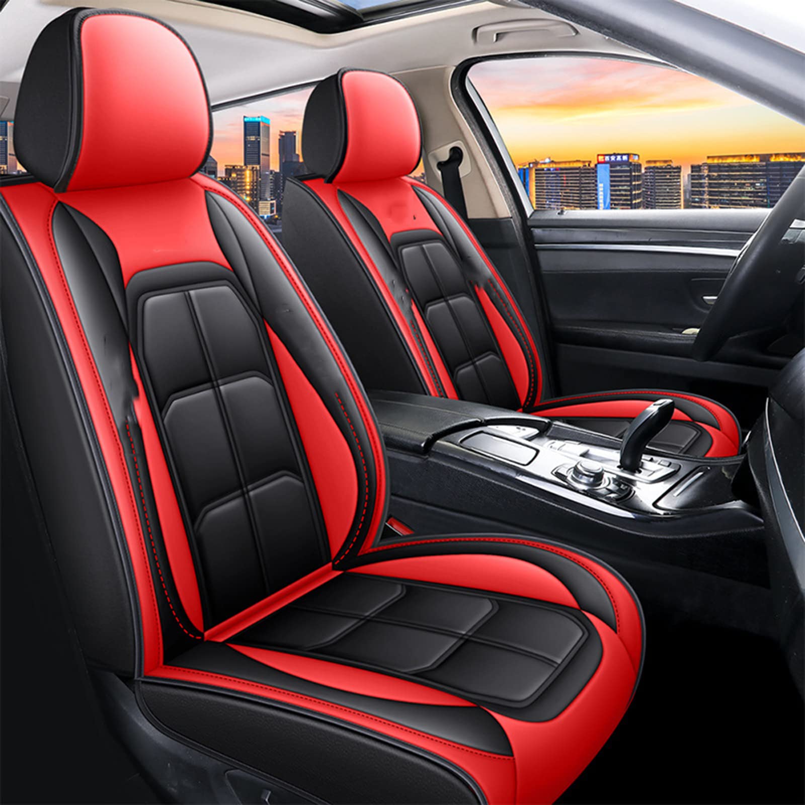 ZHANGTAOLF 22 New Full-Coverage Leather Car Seat Covers - 9D 3D Design, Waterproof, Wear & Scratch Resistant - Universal Fit for 5-Seat Cars (Red) - Perfect for Road Trips, Daily Commutes & Car Protection