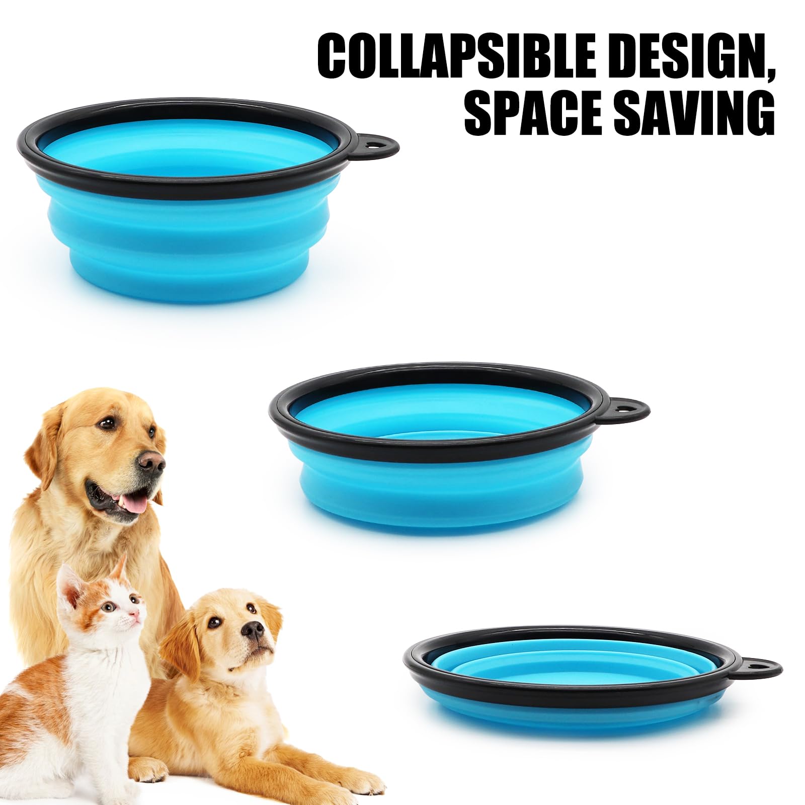 2-Pack Collapsible Dog Travel Bowls - Portable Foldable Pet Food & Water Dish for Small Dogs & Cats - Light Blue & Light Green - Perfect for Hiking, Camping & Travel Accessories