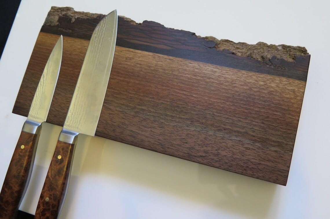 Premium Live Edge Magnetic Knife Rack - Handmade Solid American Walnut Wood - 18 Inch Custom Width - Includes Mounting Hardware - Made in Canada - Perfect for Kitchen Countertops & Chef's Knife Storage