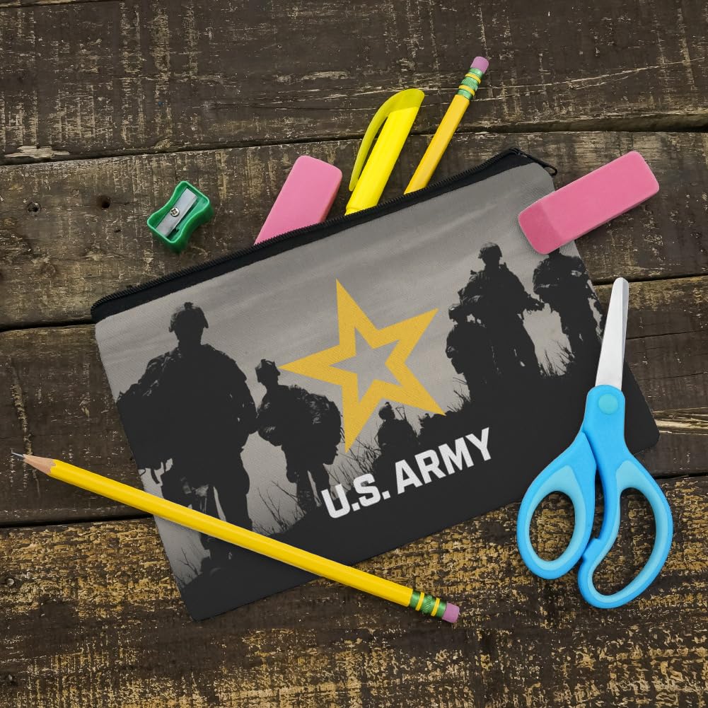 U.S. Army Logo Soldier Silhouette Cosmetic Bag - Military Themed Makeup Organizer Pouch for Travel, Gym & Everyday Use