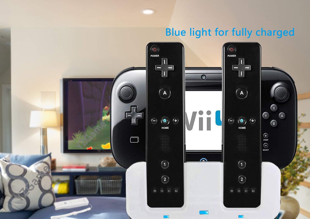Wii U Charger Dock Station for Wii Remote & Wii U Gamepad with 2 Rechargeable Batteries & Charging Cable - White | Fast Charging LED Indicator | Perfect for Gaming Sessions & Multiplayer Parties