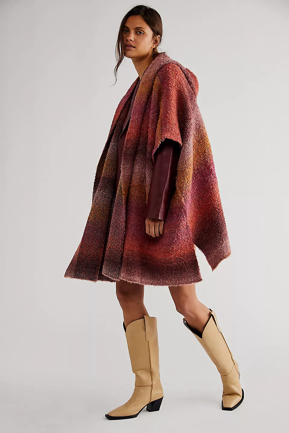 Stylish Hooded Kimono with Multicolor Gradient - Perfect for Loungewear, Yoga, and Beach Cover-Up