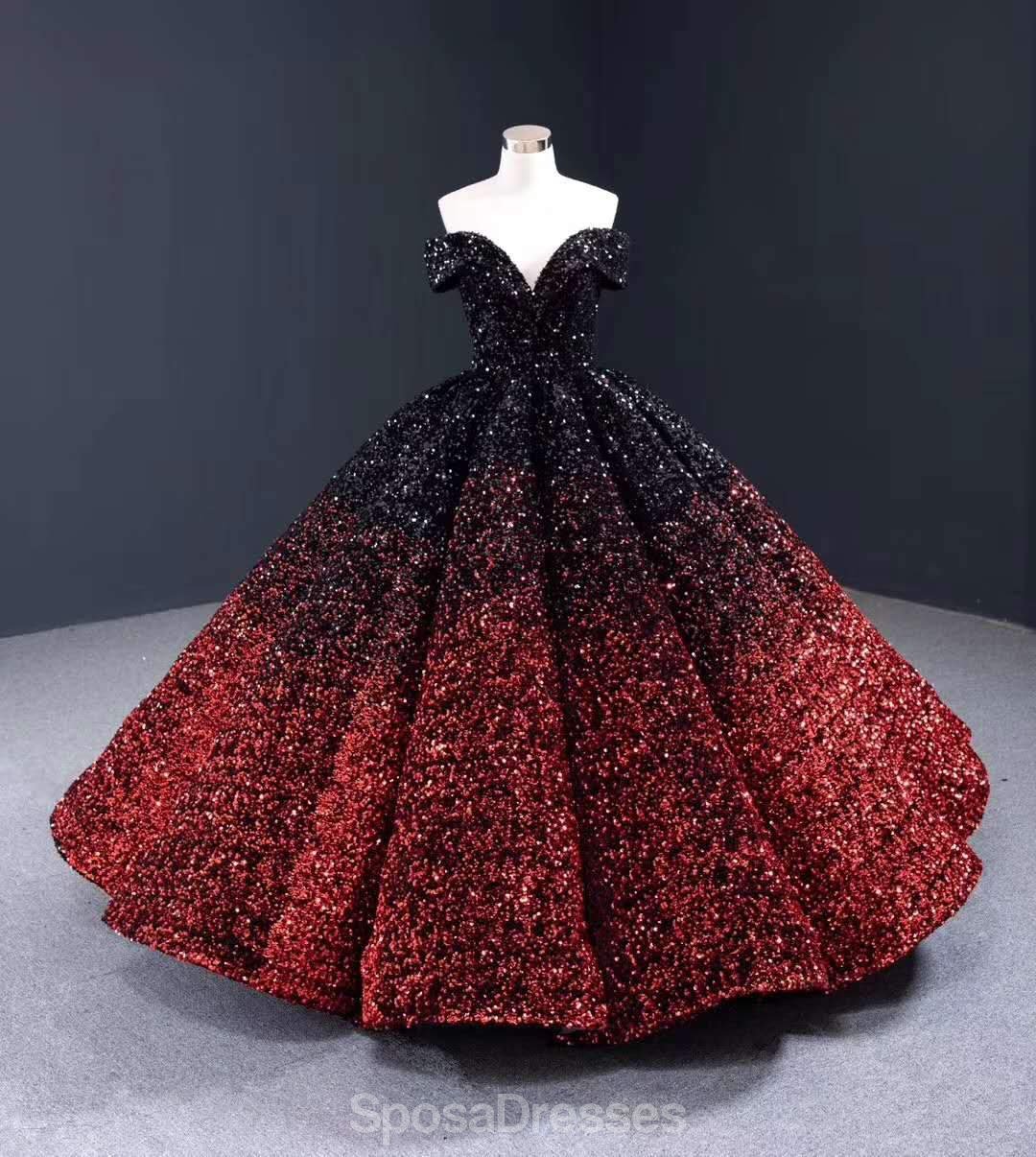 Elegant Dark Red Jewel Neckline Off Shoulder Ball Gown Long Evening Prom Dress for Women - Formal Party, Homecoming, Wedding Guest, Special Occasions