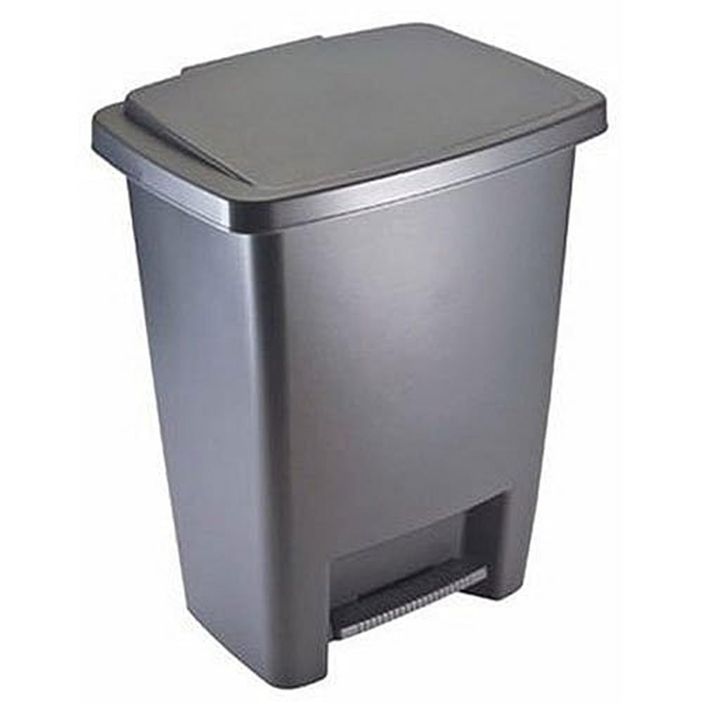 Rubbermaid Step-On Trash Can with Lid - 8.25 Gallon Gray Kitchen Wastebasket | Hands-Free Foot Pedal | Easy Clean Design for Home, Office, Bedroom & Bathroom | Durable Plastic Garbage Bin for Recycling & Daily Use
