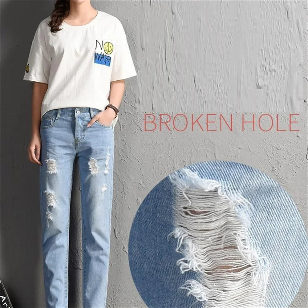 Women's High Waisted Vintage Ripped Jeans - Sexy Casual Denim Pants with Distressed Holes | Perfect for Streetwear, Night Out & Everyday Fashion