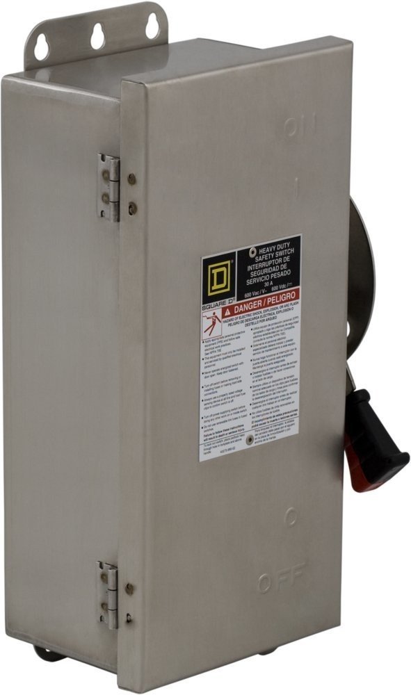Square D HU361DS 30A 600V 3-Pole 3-Phase Non-Fuse Safety Disconnect Switch - Stainless Steel - Ideal for Industrial Electrical Panels & Heavy-Duty Applications