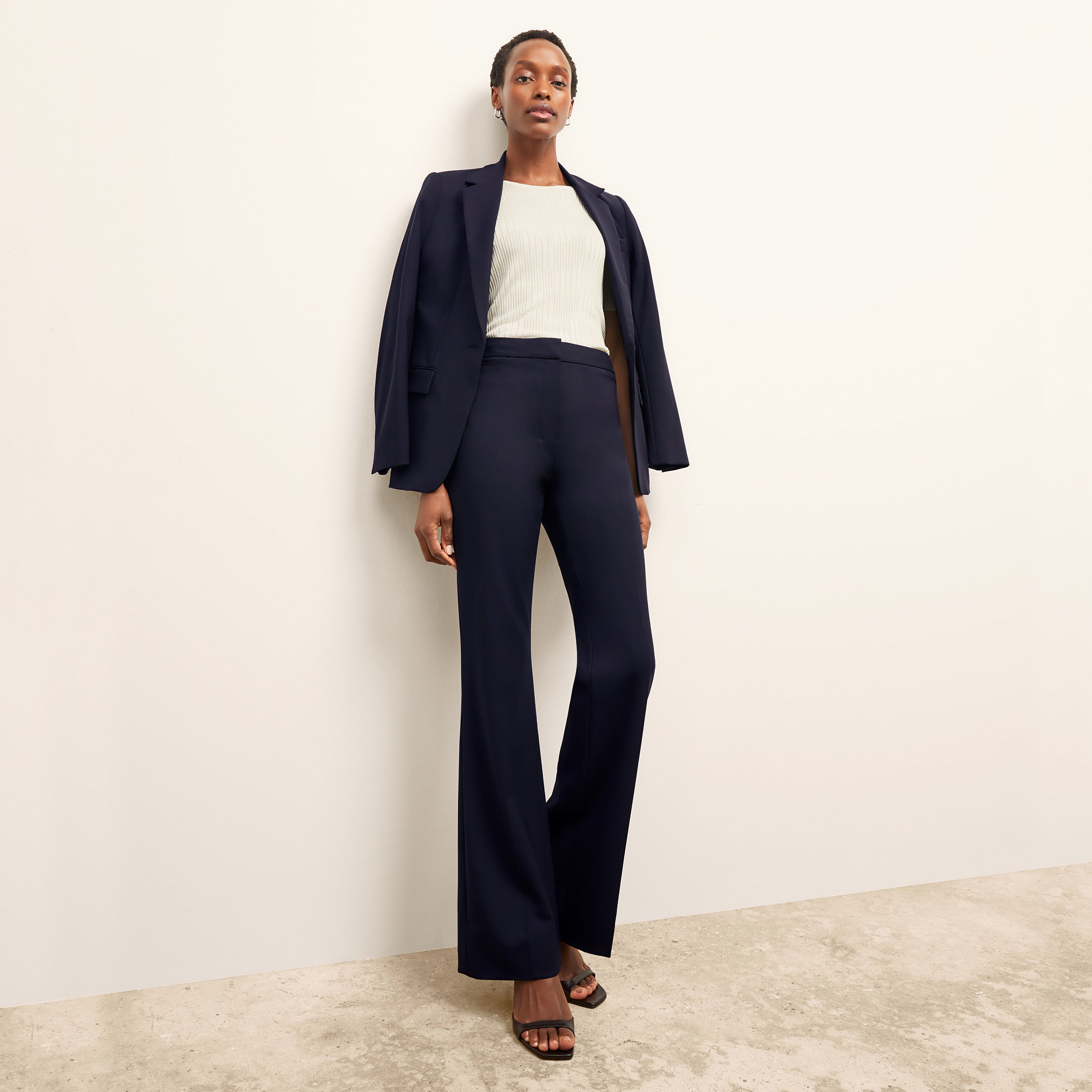 Horton Flare Trouser - Washable Wool Twill Pants for Women, Dark Navy - Perfect for Office Wear & Casual Outfits