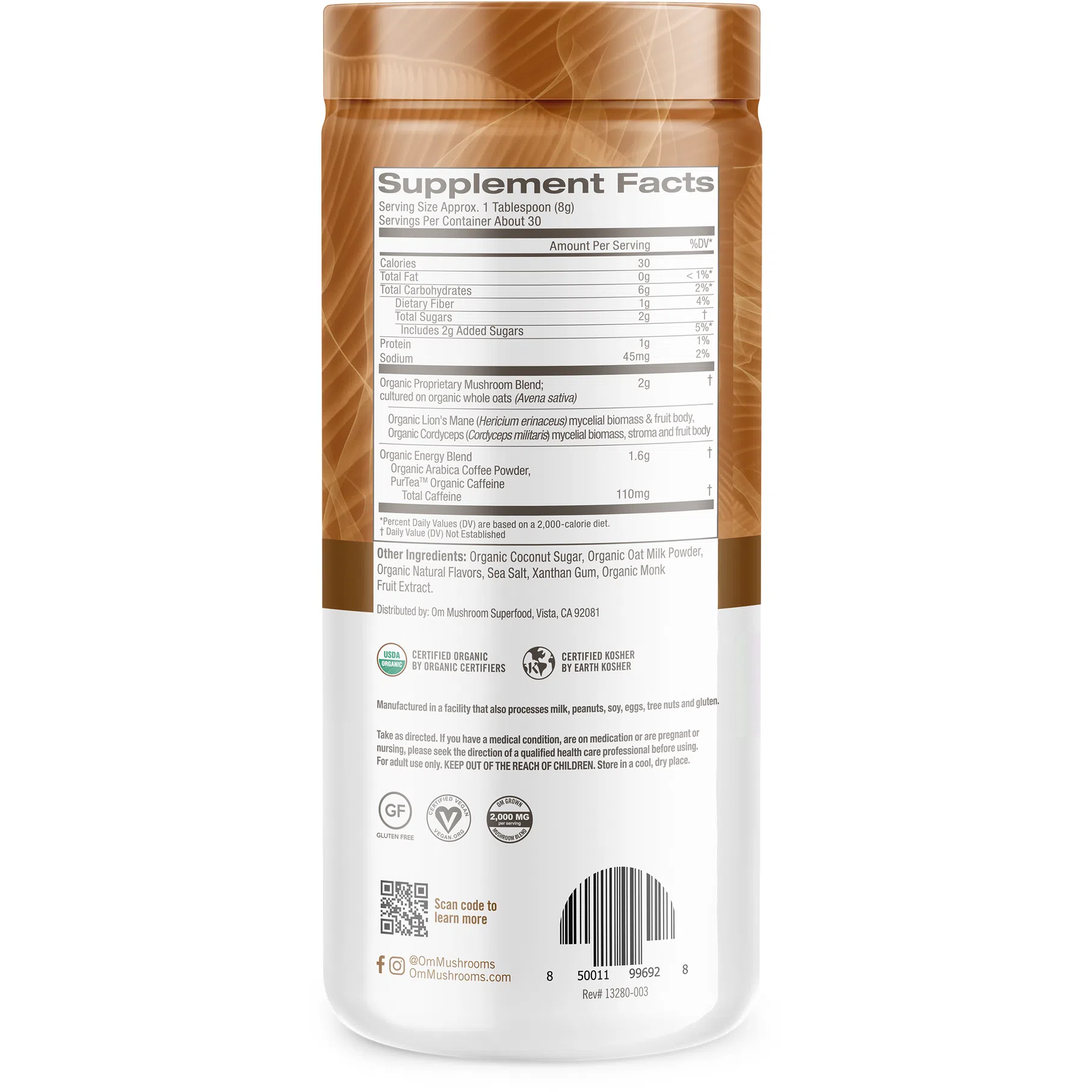 Organic Superfood Mushroom Coffee Latte Mix - Reishi, Chaga & Lion's Mane for Energy & Focus - Perfect for Morning Boost & Workout Recovery