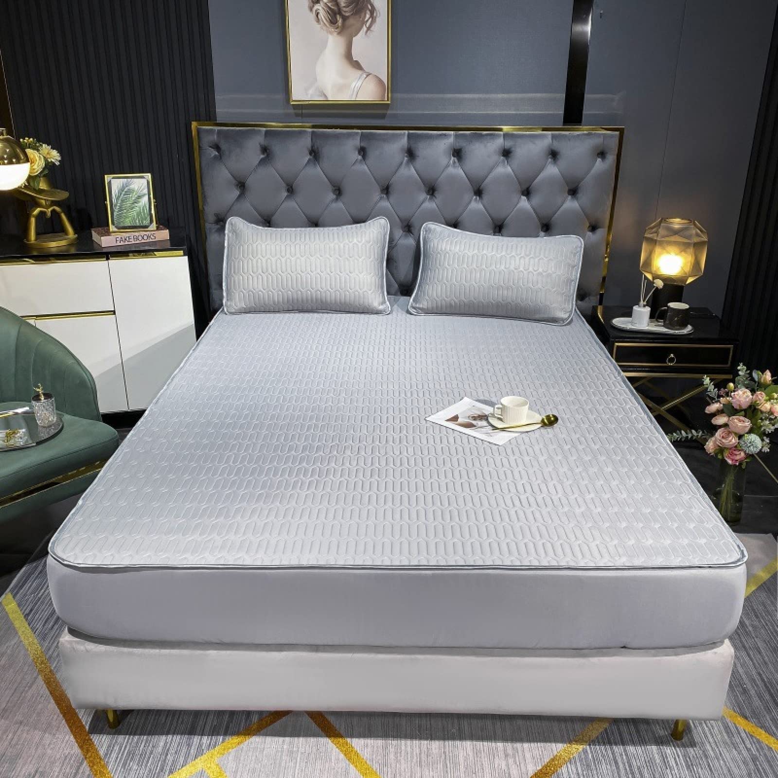 CODYWE Quilted Mattress Cover - Ice Silk Latex Fitted Sheet for Spring & Summer, Breathable Elastic Bed Sheet with Pillowcase (2pcs, 120x200cm) - Perfect for Hot Sleepers & Allergy Relief
