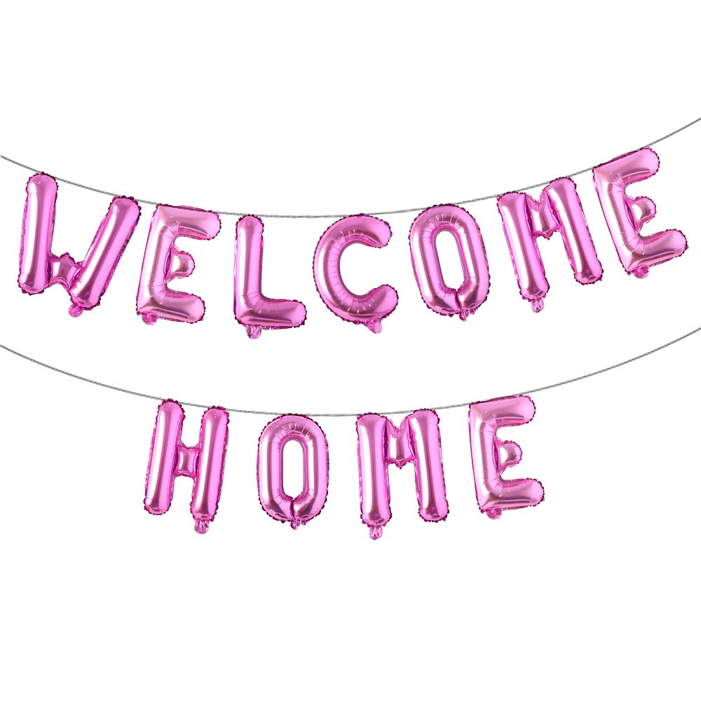 16 Inch Welcome Home Balloon Banner - Foil Letter Balloons for Anniversary, Party & Home Decorations (Rose Red) - Perfect for Homecoming, Graduation & Celebration Decor
