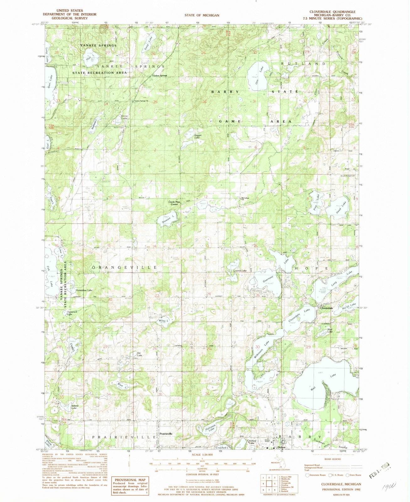 1982 Cloverdale Michigan USGS Historical Topographic Map - Large 44x55 Inch Vintage Wall Art Decor - Perfect for Home, Office & Classroom Geography Displays