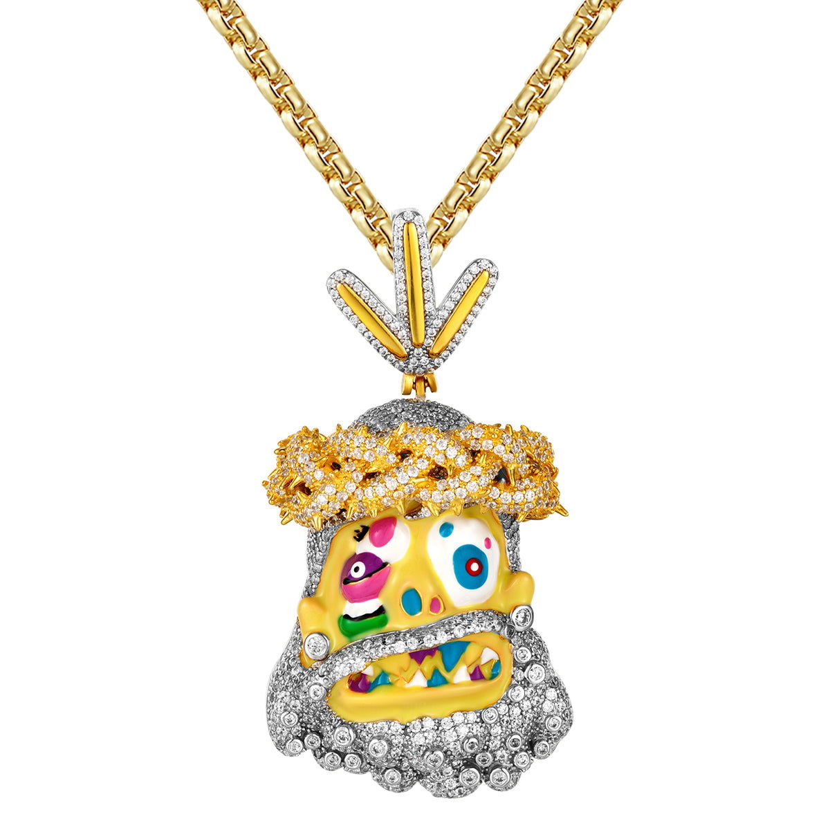 Custom Jesus Yellow Enamel Face Rapper Style Pendant Necklace - Trendy Religious Jewelry for Men & Women - Perfect for Hip Hop Fashion, Gifts & Christian Accessories