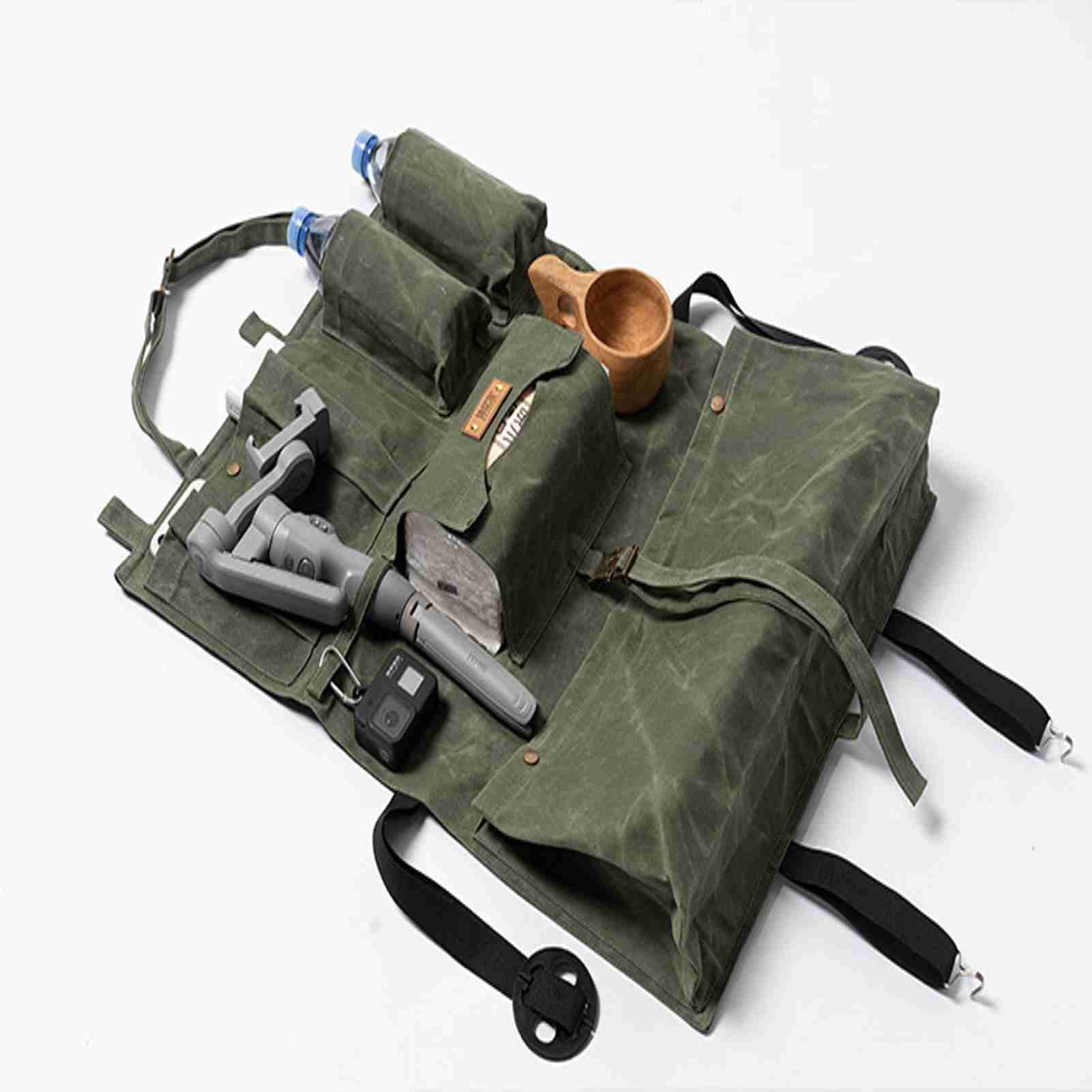 Military Style Tactical Canvas Car Organizer - Hanging Storage Bag with Multiple Pockets for Front Seat, Travel & Camping Gear Organization | Perfect for Road Trips, Outdoor Adventures & Daily Commute