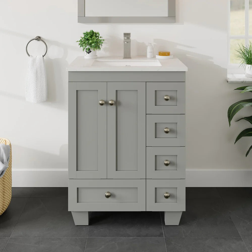 Eviva Acclaim 24 Inch Modern Bathroom Vanity Set with Carrara Quartz Countertop - Perfect for Small Bathrooms, Powder Rooms & Master Bath Renovations
