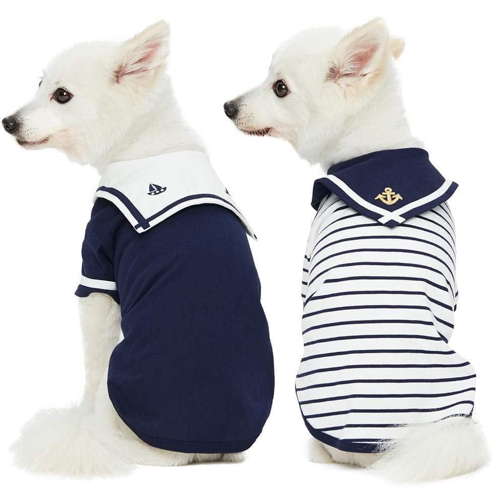 Blueberry Pet Soft & Comfy Summer Beach Cotton Dog T-Shirts - Navy Blue Sailor Suit Tank Top (2 Pack, 20