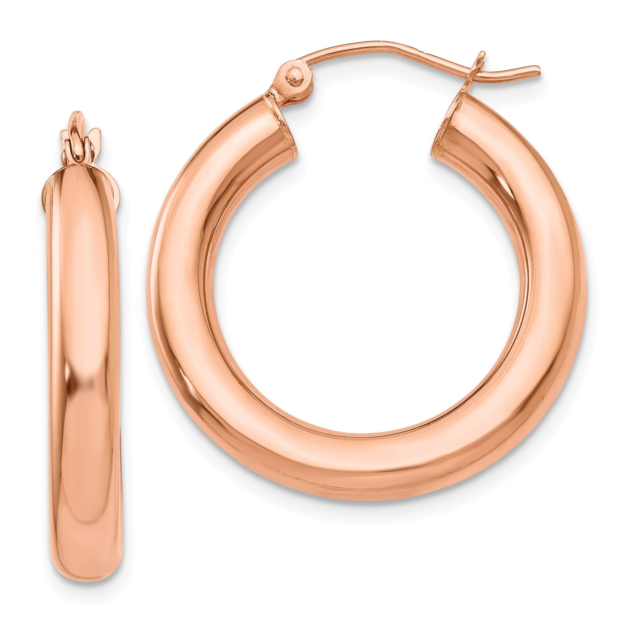 14K Rose Gold Polished 4mm Tube Hoop Earrings for Women - Hypoallergenic Dainty Everyday Jewelry - Perfect for Work, Date Night & Special Occasions