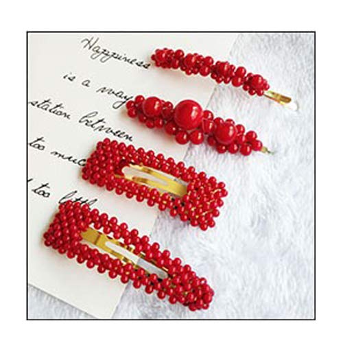 4PCS Flocked Braided Hair Clips for Women - Red Artificial Pearl Duckbill Hair Accessories for Wedding, Bridal & Styling | Perfect for Bridesmaids, Sectioning & Everyday Elegance