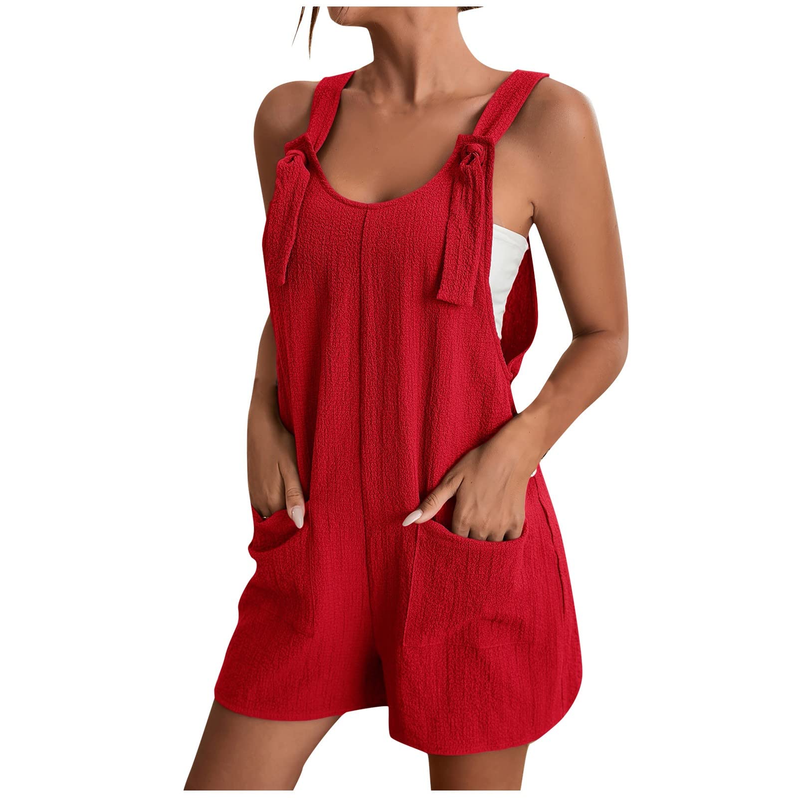 Women's Linen Romper Jumpsuit with Pockets - Summer Beach & Maternity Wear