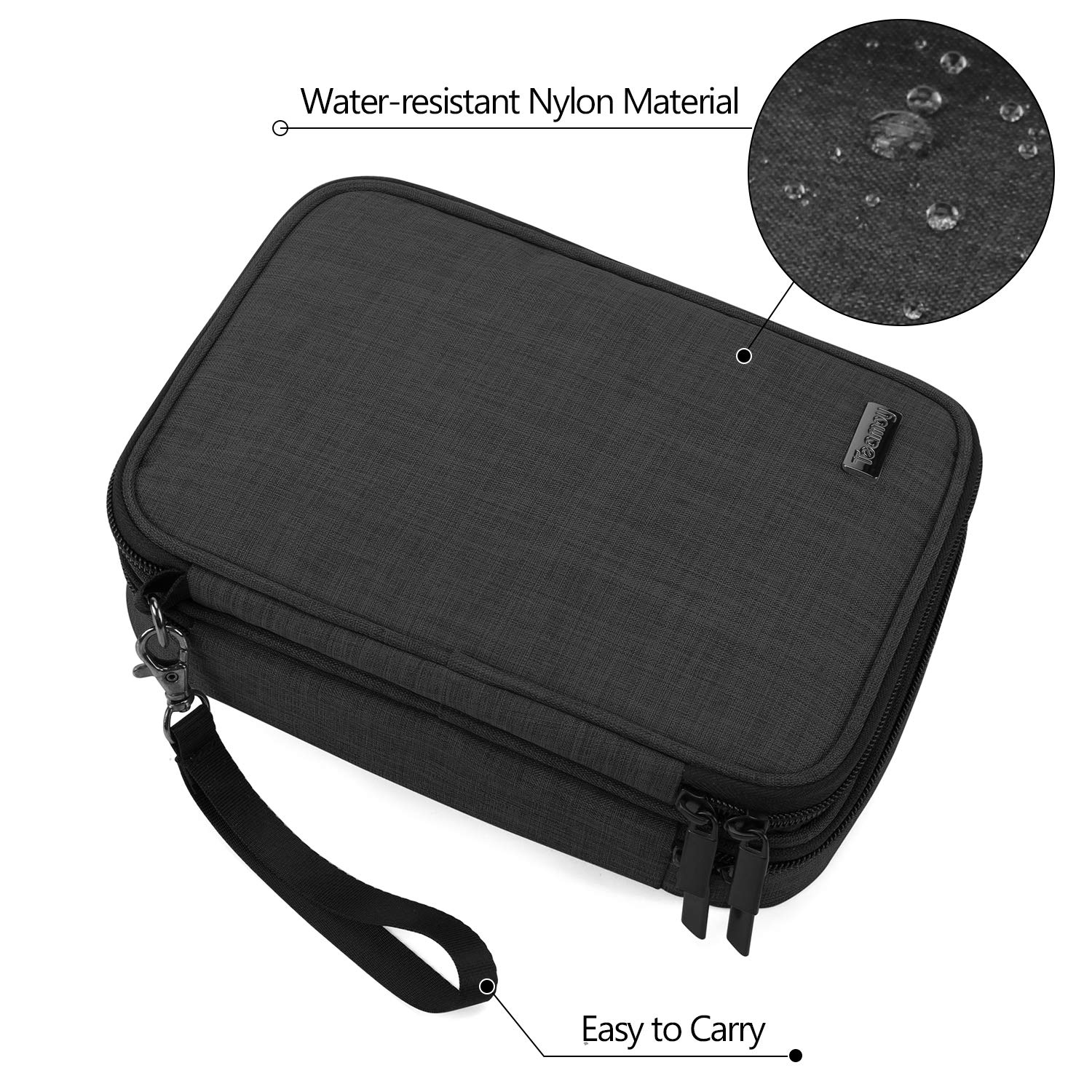 Teamoy Professional Travel Makeup Brush Organizer Case - 8.8 Inch Cosmetic Train Bag with Handle Strap for Brushes & Makeup Essentials (Medium, Black) - Perfect for Travel, Salon & Home Makeup Organization