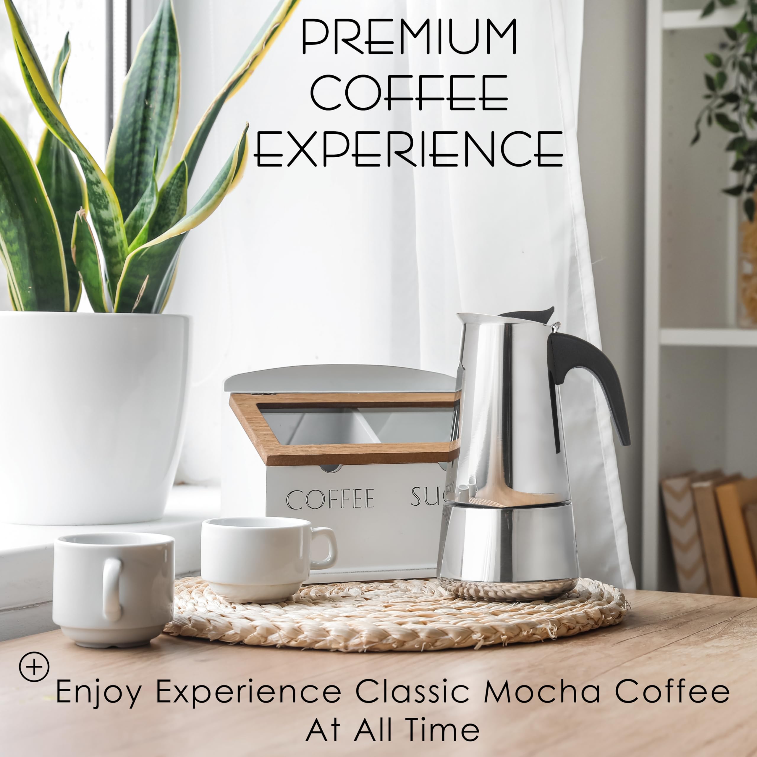 Mixpresso 6 Cup Stovetop Espresso Coffee Maker - 300ml/10oz Stainless Steel Moka Pot with Percolator Design, Italian Style Coffee Brewer for Home & Office Use, Perfect for Espresso, Latte and Cappuccino Making