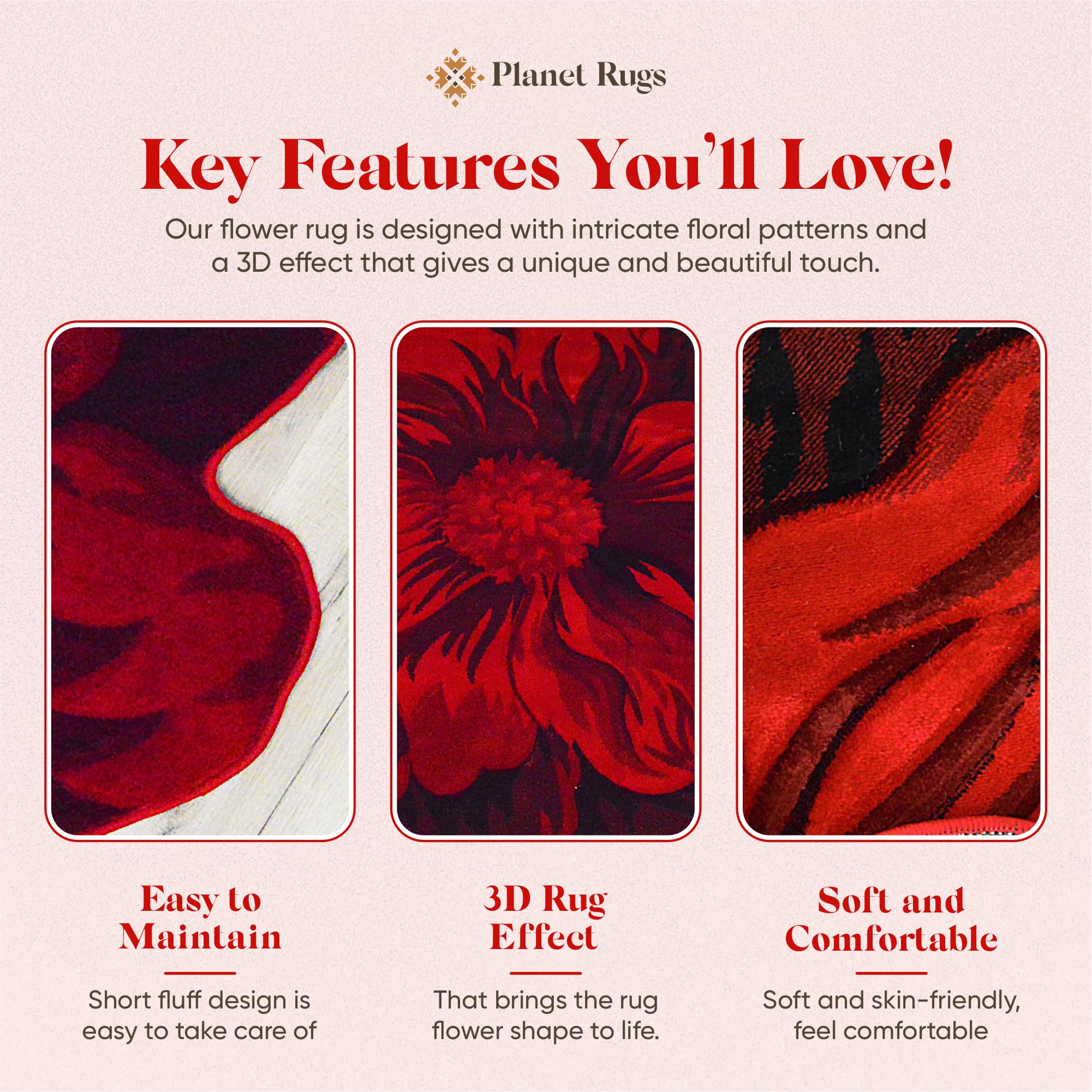 5ft Round Fluffy Flower Rug - Soft Plush Circle Area Carpet for Bedroom, Living Room, Nursery - Girly Home Decor in Vibrant Red (305) - Perfect for Boho Chic Decor & Cozy Floor Seating