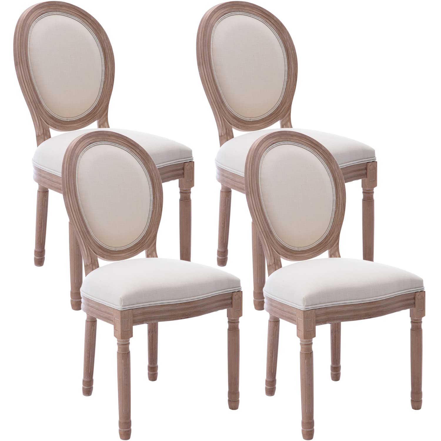 Vintage French Country Dining Chairs Set of 4 - Solid Wood Farmhouse Chairs with Curved Backrest & Hand-Carved Details | Perfect for Kitchen, Dining Room, Restaurant, and Cottage Decor