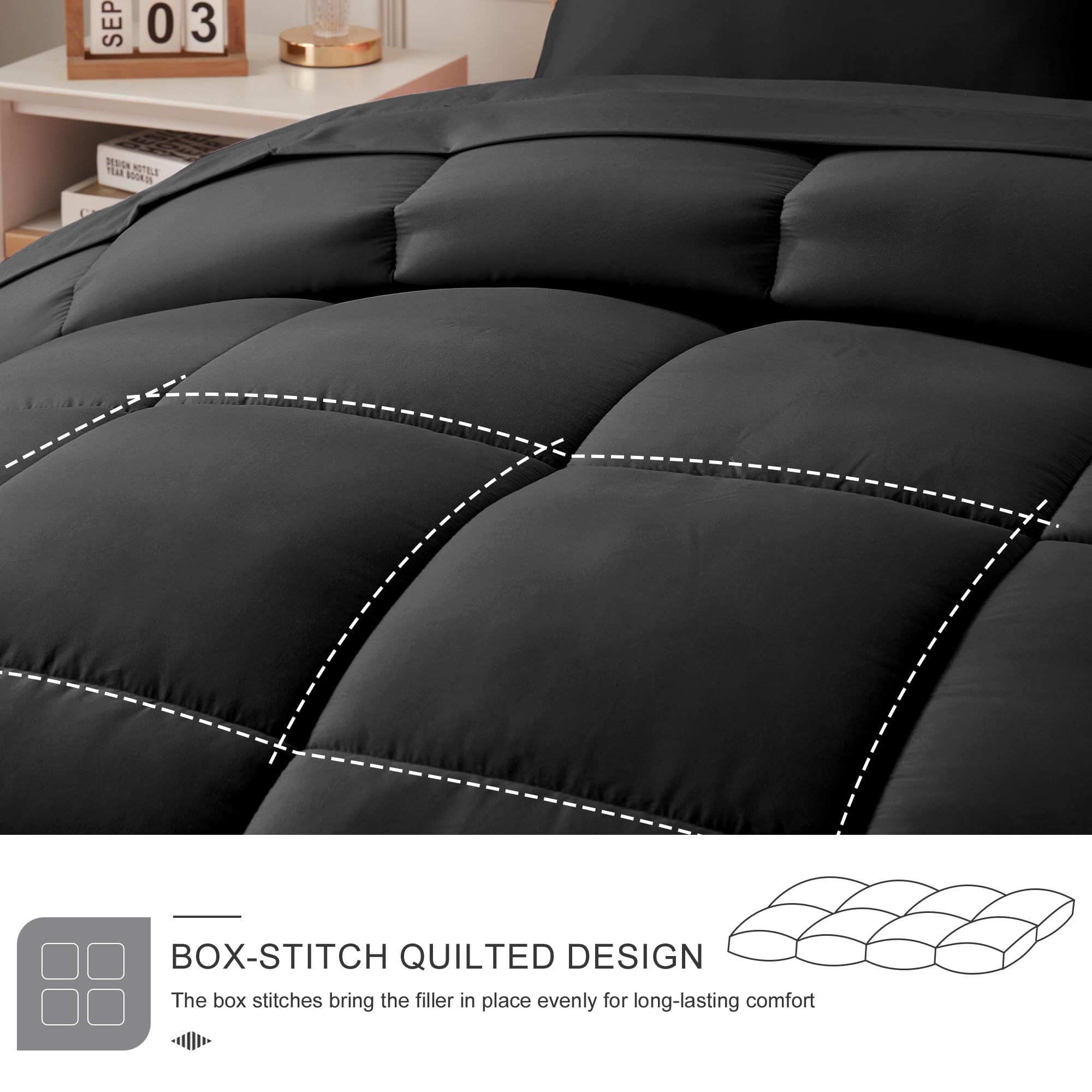 Newspin Twin Bed in a Bag - 5 Piece Black Comforter Set | Ultra Soft All Season Bedding Set Includes Comforter, Flat Sheet, Fitted Sheet & Pillowcases | Perfect for Guest Rooms, Dorms & Cozy Bedrooms