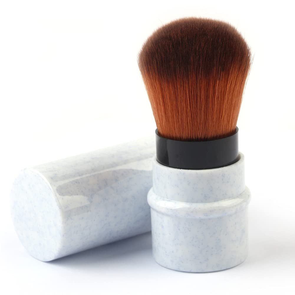 Retractable Kabuki Brush for Powder & Blush - Portable with Cover - Blue - Perfect for Travel & Touch-ups
