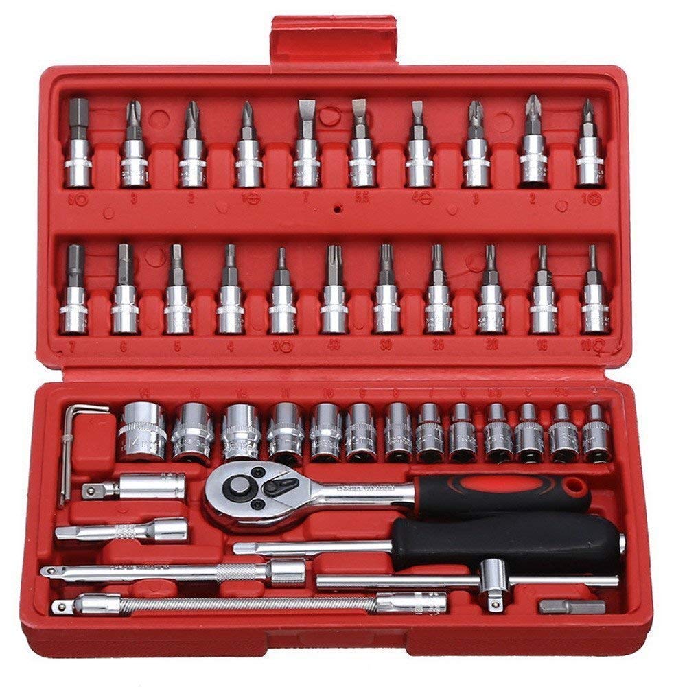 46-in-1 Multi-Purpose Tool Kit with Screwdriver & Socket Set - Professional Hand Tool Wrench Kit for Bike, Car & Home Repairs - Durable Combination Tool Case (Multi-Color) | Perfect for DIY Projects, Automotive Maintenance & Household Fixes