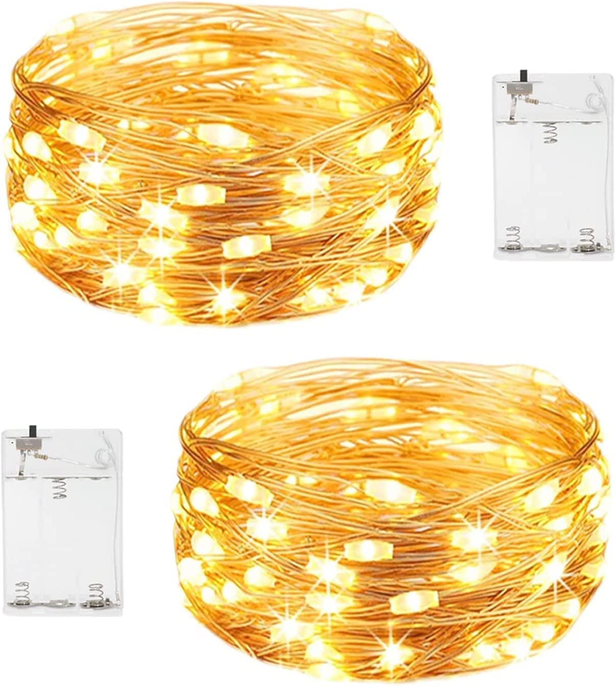 50 LED Battery Operated Waterproof Fairy Lights - Warm White Twinkle Starry String Lights for DIY Wreath, Home, Wedding, Party Decor (2 Pack) | Perfect for Bedroom, Centerpiece, Indoor & Outdoor Holiday Decoration
